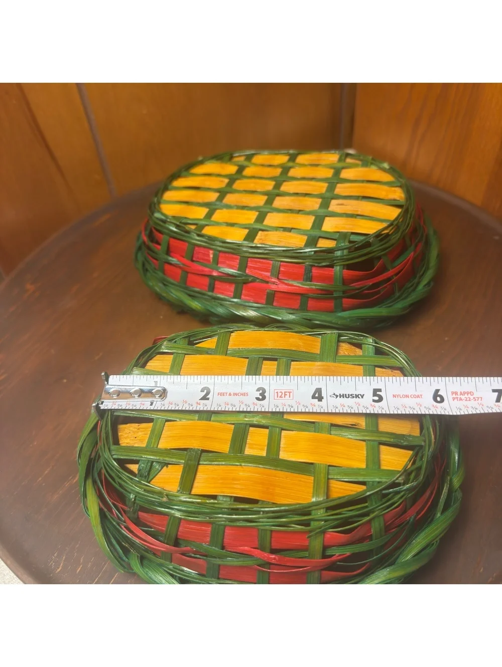 Vintage Christmas Nesting Baskets Set Red Green Yellow Woven Holiday Decor